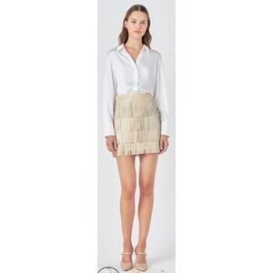 Endless Rose Faux Leather Fringe Mini Skirt Taupe Beige Size M Country Nashville